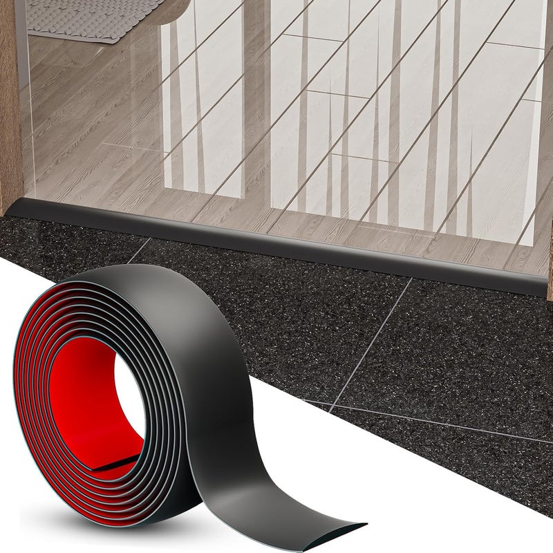 Greymond Floor Transition Strip - Self Adhesive Vinyl Flooring Trim for Carpet, Tile & Gaps, Threshold Cover Molding (6.56ft x 1.57in, Black) - Image 1